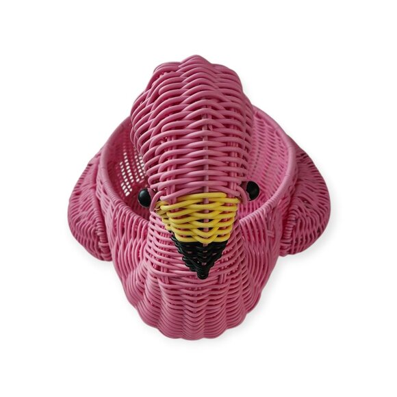 Flamingo Shaped Wicker Serving Basket Resin Planter Decor - Picture 9 of 11